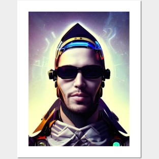 Portrait of a futuristic man with glasses. Posters and Art